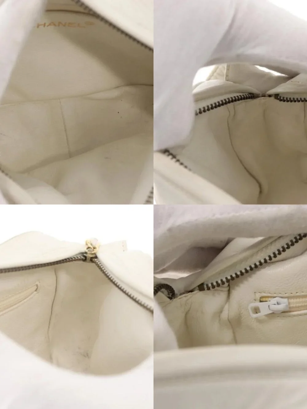 CHANEL Matelasse Shoulder Bag Lamb Skin White Gold CC Auth BA9689